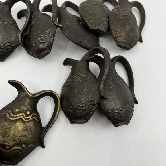 Vtg Solid Brass Distressed Pitcher Ewer Drawer Knobs‎ Pulls Set Of 14 Read 2" - Picture 5 of 13
